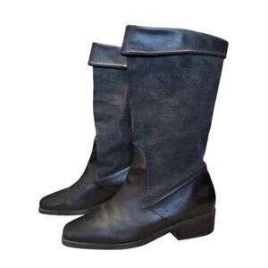 Vintage Markon Suela Leather Floral Embossed Riding Boots Black Cowboy Western
